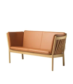 Erik Ole Jørgensen J148 - 2 pers. sofa - Eg - Cognac læder- 2 Personers Sofa