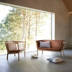 Erik Ole Jørgensen J148 - 2 pers. sofa - Eg - Cognac læder- 2 Personers Sofa